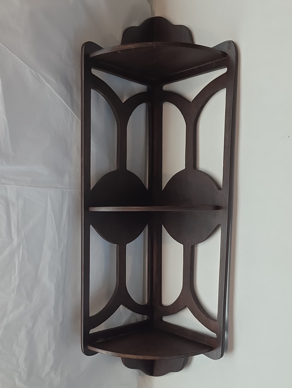 Vintage Wooden Corner Shelf With Intricate Cutout Design 23.5" Tall X 8.5" Wide